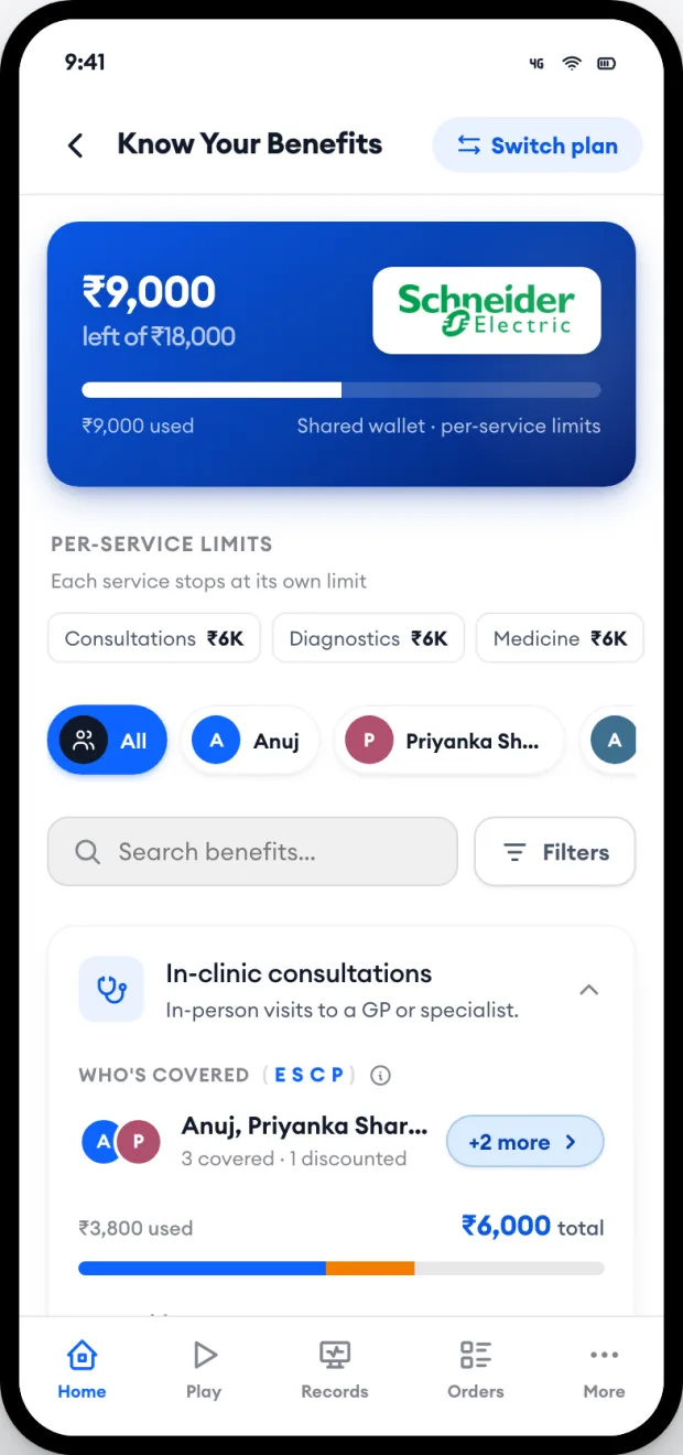 The same Pool plus caps plan in the mobile app